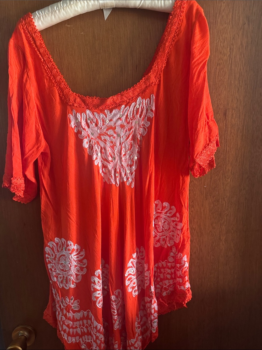 Blush Orange Embroidered Scoop-Neck Tunic